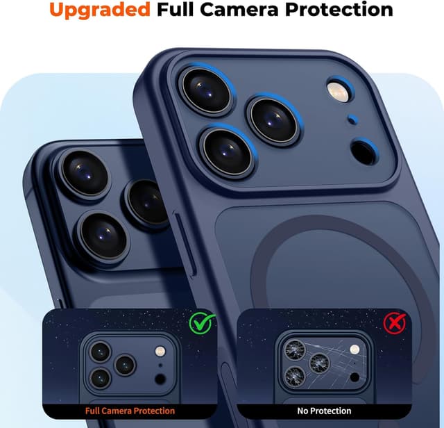 Detalle de zapica Magnetic iPhone 17 Pro Max Case (Deep Blue) with Camera Protection & Tempered Glass Screen Protector