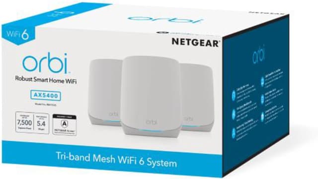 Detalle de NETGEAR Orbi Mesh WiFi 6 System (RBK763S) with 2 extenders – covers up to 6,000 sq ft