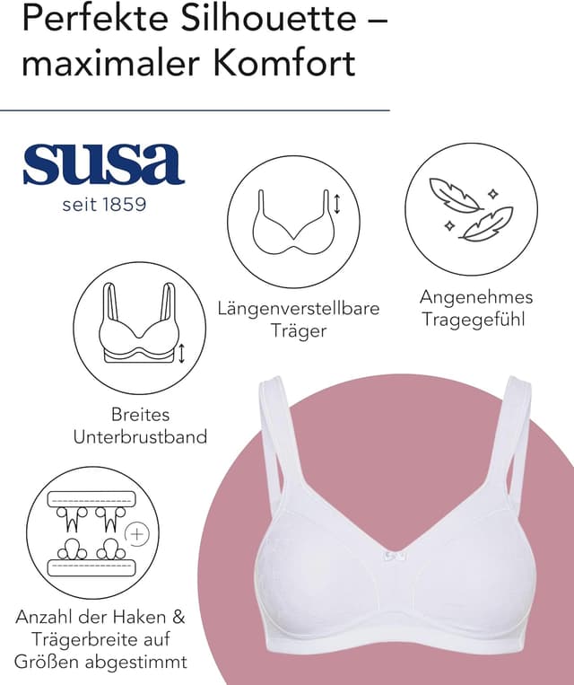 Detalle de SUSA Damen BH ohne Bügel – bügelloser Spitzen-BH mit doppelt gemoldeten Cups