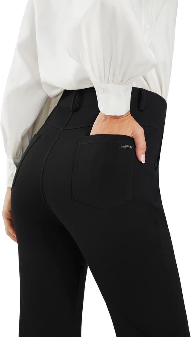 Detalle de AFITNE Women’s Straight Leg Trousers with Pockets (pull-on, stretch business casual)