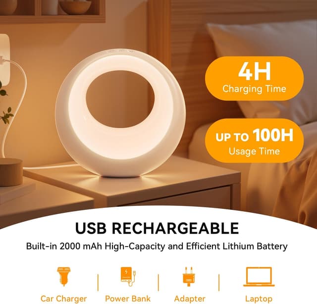 Detalle 2 de Auxmir LED Night Light rechargeable table lamp with 7 RGB colours, 9 modes and remote control