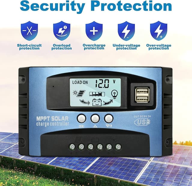 Detalle de Depvko 100A MPPT Solar Charge Controller (12V/24V) with LCD, Dual USB, and Timer