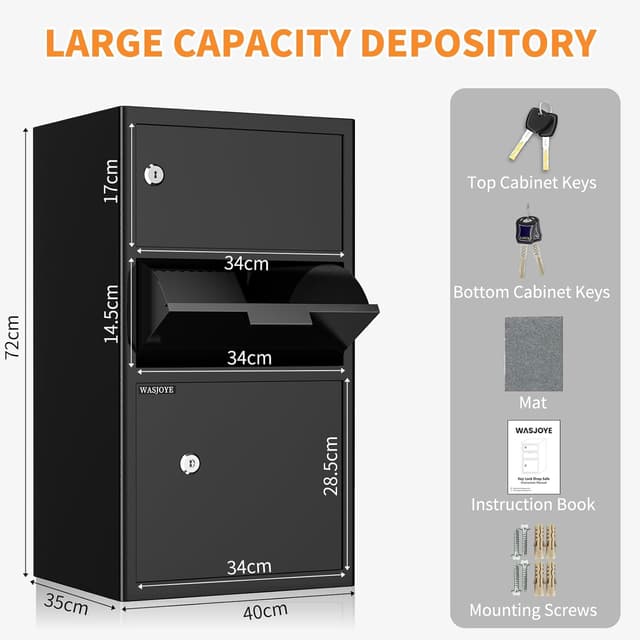 Detalle de WASJOYE 100.8L Large Depository Drop Safe for Business – Anti-theft Drop Slot Cash & Document Box