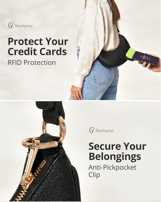 Detalle de Vantamo Crescent Bags for Women Half-Moon Clutch Purse with RFID Protection