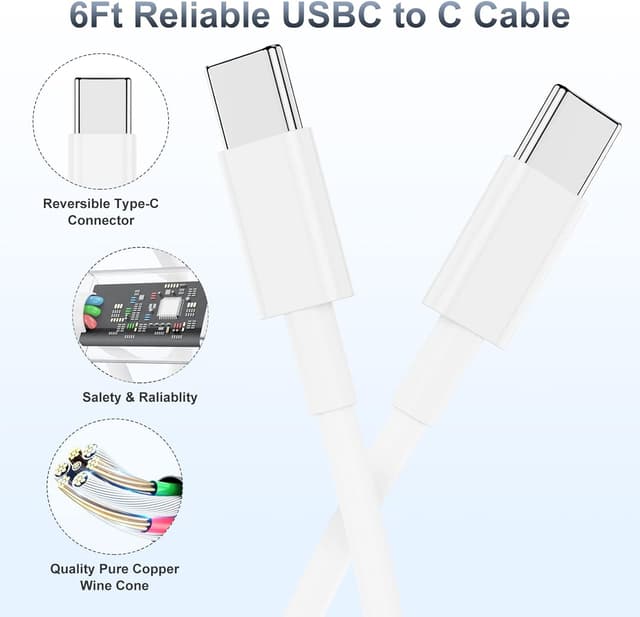 Detalle de 20W USB-C Fast Charger for iPhone 17/16/15 and iPad 12/11 (Type C to C) — 2-Pack Wall Plug + 6ft Cables