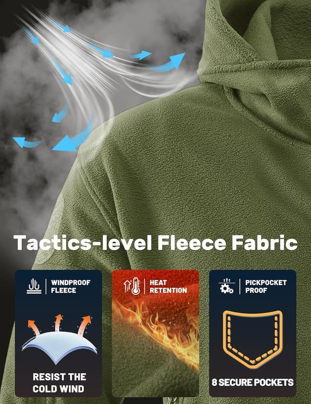 Detalle de TACVASEN Herren Fleecejacke Winddicht mit Kapuze