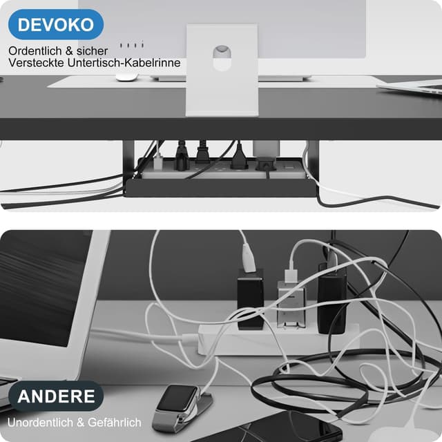 Thumbnail 6 de Devoko höhenverstellbarer Schreibtisch mit 2 Motoren, 25-mm-Tischplatte (140 x 70 cm) – elektrisch inkl. Kabelmanagement