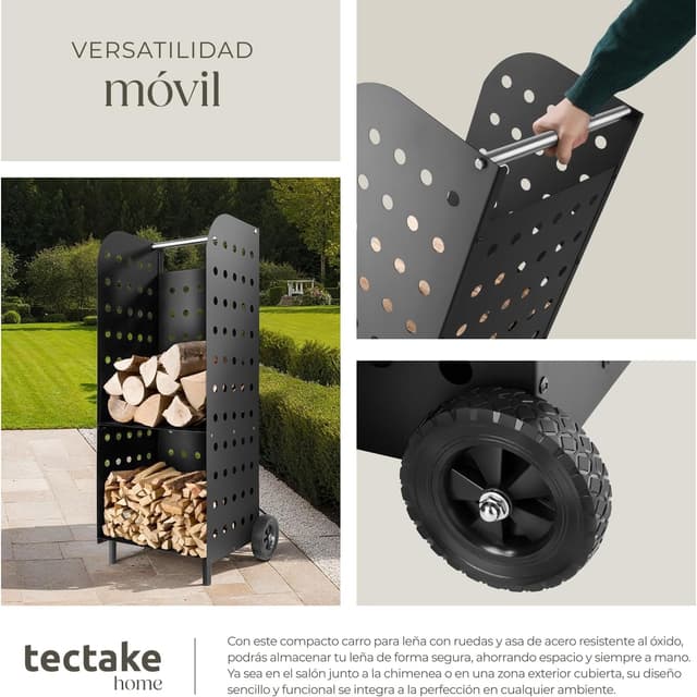 Thumbnail 4 de tectake Carretilla de Chimenea con ruedas 🪵