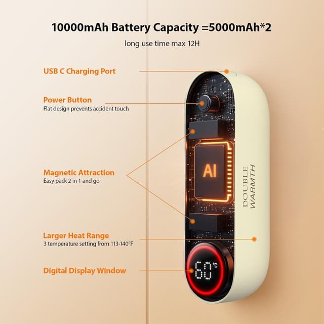 Detalle 1 de SUPPOU Magnetic Hand Warmers 2-pack with Display