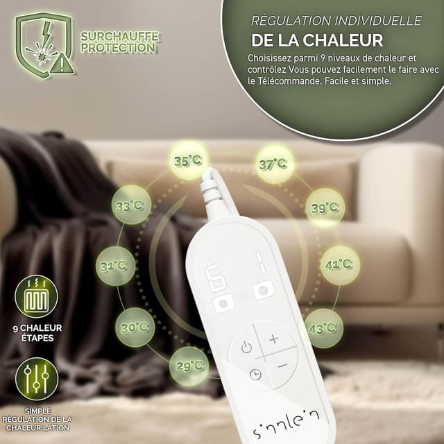 Detalle de Sinnlein Chauffe-lit surmatelas chauffant 160 x 120 cm marron, 9 niveaux et arrêt automatique