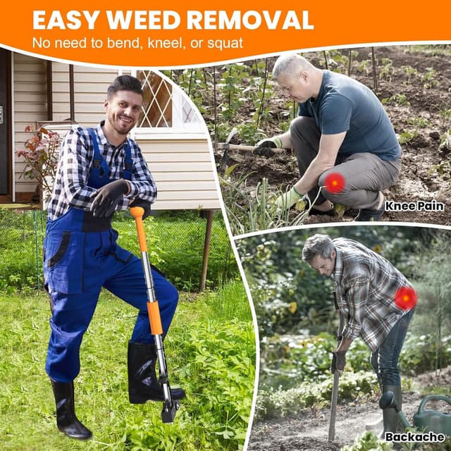 Detalle 2 de Digtokore Weed Remover Tool with 99cm stand-up handle and 4-claw root puller