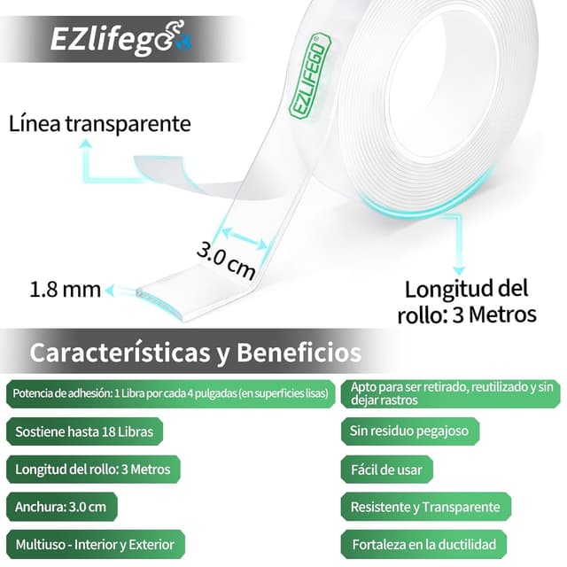 Thumbnail 1 de EZlifego Cinta Doble Cara Extrafuerte 30mm x 3m