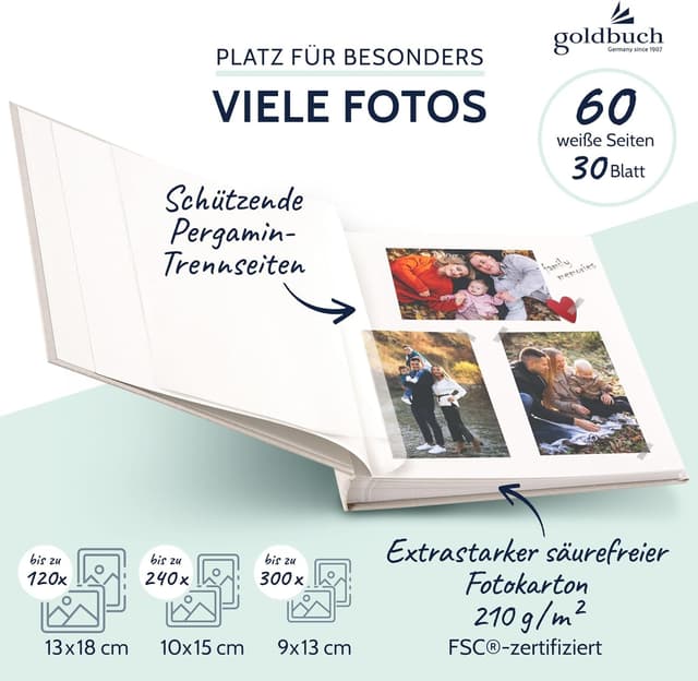 Detalle 2 de goldbuch Bella Vista 27 723 Fotoalbum mit Bildausschnitt (30 x 31 cm, Sandgrau) – 60 weiße Seiten