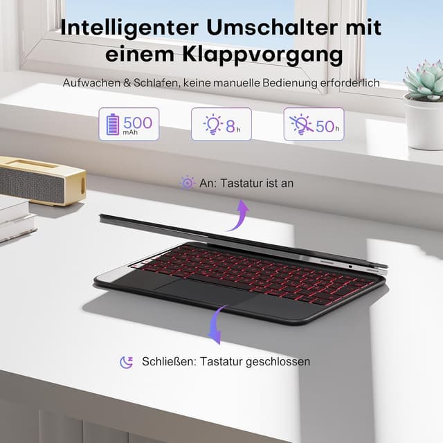Thumbnail 6 de OMOTON Tastaturhülle für iPad Air 11 Zoll (M4/M3/M2, 2026/2025/2024) mit Multi‑Touch-Trackpad, deutschem QWERTZ