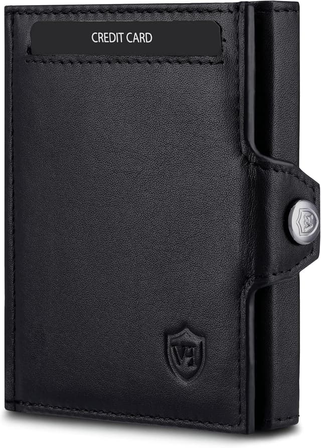 Detalle de VON HEESEN Slim Wallet mit XXL-Münzfach & RFID-Schutz – Leder-Kartenetui in Schwarz