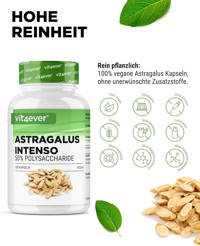 Detalle de vit4ever Astragalus 1400 mg reinem Extrakt pro Tag – 180 Kapseln (vegan)