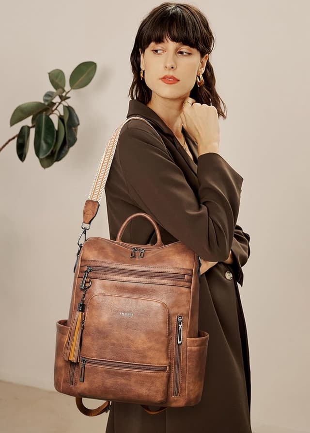 Detalle de Shrrie Vegan Leather Laptop Backpack for Women (15.6-inch) — Waterproof Work, Travel & College Bag