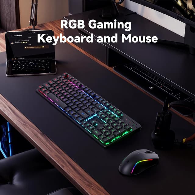 Detalle de Redragon S107KS Tri-Mode Wireless Gaming Keyboard and Mouse Combo (RGB, 2.4G/BT/Cabled, 10,000 DPI)