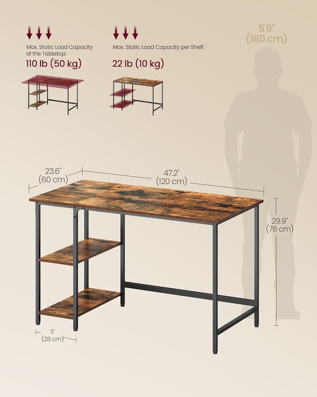 Detalle de VASAGLE LWD47X computer desk 120 x 60 cm