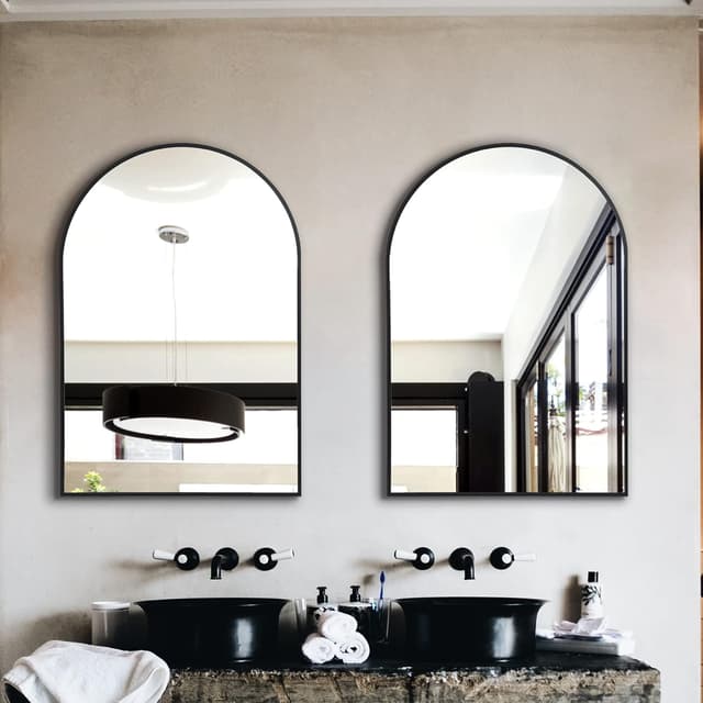 Detalle de Arched Wall Mirror for Bathroom & Vanity, 24x36 Black Metal Frame, Shatterproof Glass