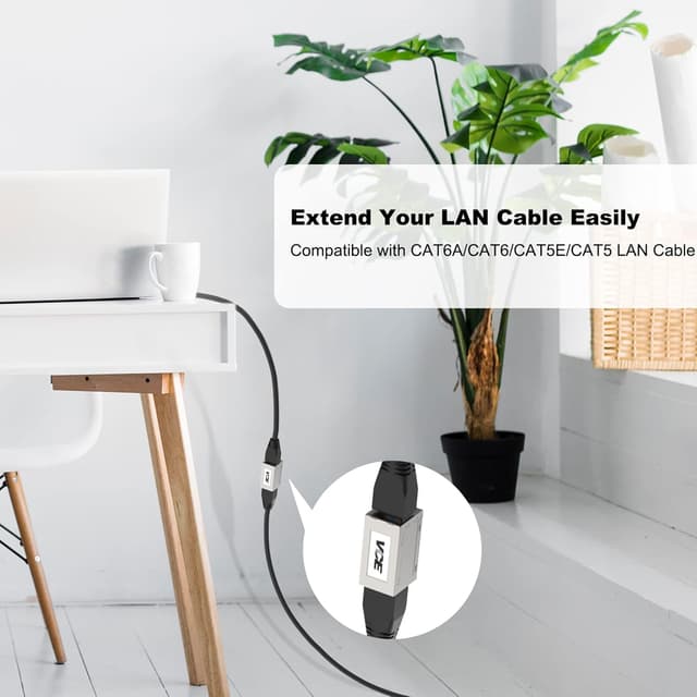 Detalle 2 de VCE accoppiatore RJ45 schermato femmina–femmina per Cat6A/Cat6/Cat5e/Cat5 (2 pezzi)