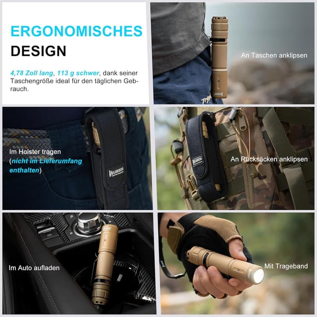 Detalle de WUBEN C3 LED-Taschenlampe (aufladbar) mit 1.200 Lumen, 6 Modi und IP68