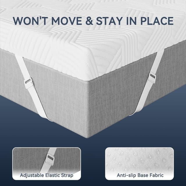 Detalle 2 de ELEMUSE 4 Inch Gel Memory Foam Mattress Topper (King) for Pressure Relief, Non-Slip Base, Removable & Washable Cover