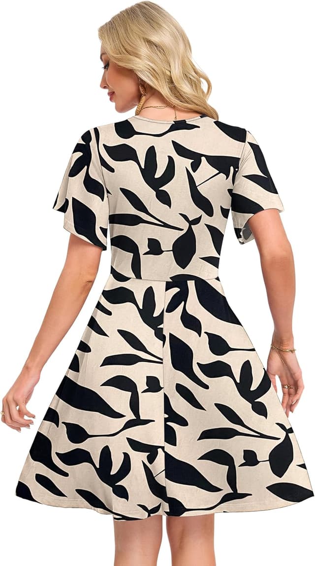 Detalle de AUSELILY Summer Wrap Dress for Women with Ruffle Short Sleeves, V Neck & Floral Cross-Front