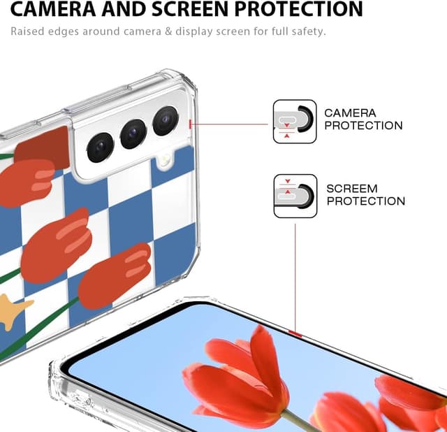 Detalle 2 de CAROKI Clear Case for Samsung Galaxy S22 5G – shockproof transparent TPU bumper cover with tulip pattern