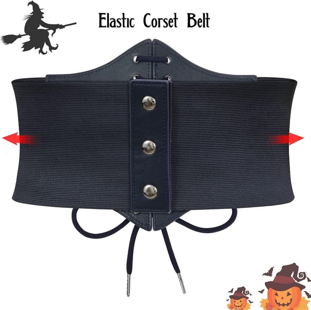 Detalle 2 de SUOSDEY schwarzer Korsett-Gürtel für Damen mit Schnürung und Druckknöpfen – Vintage Wespentaille Breiter Taillengürtel