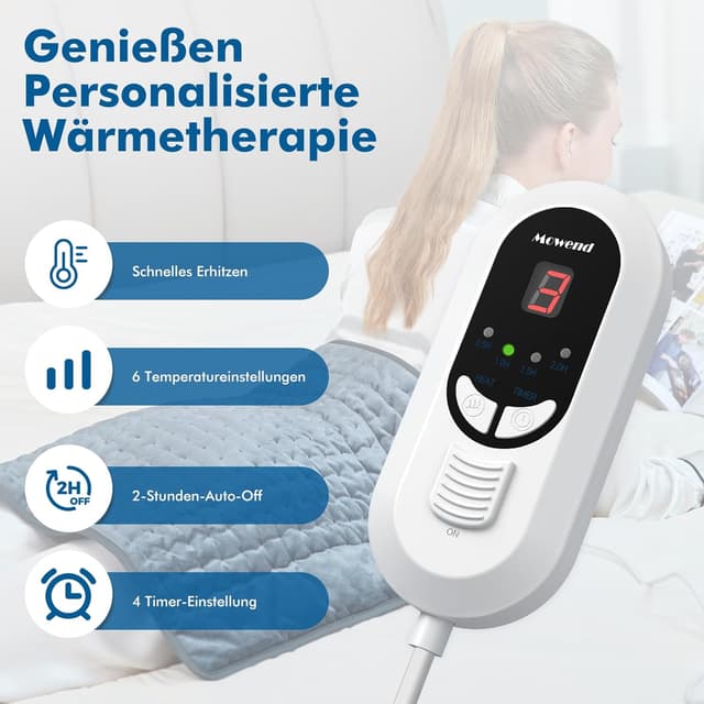 Detalle de Mowend elektrisches Heizkissen (50 x 60 cm) mit Abschaltautomatik und 6 Heizstufen