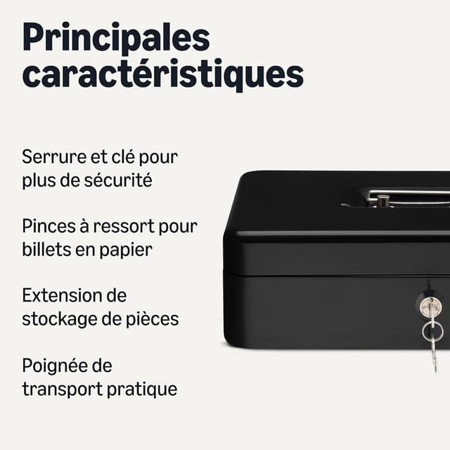 Detalle 2 de Amazon Basics Caisse Ă monnaie 9 x 30 x 24 cm đź§ľ