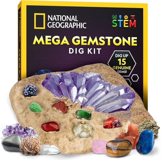Detalle de National Geographic Mega Gemstone Dig Kit — Dig Up 15 Real Gemstones and Crystals Science Kit