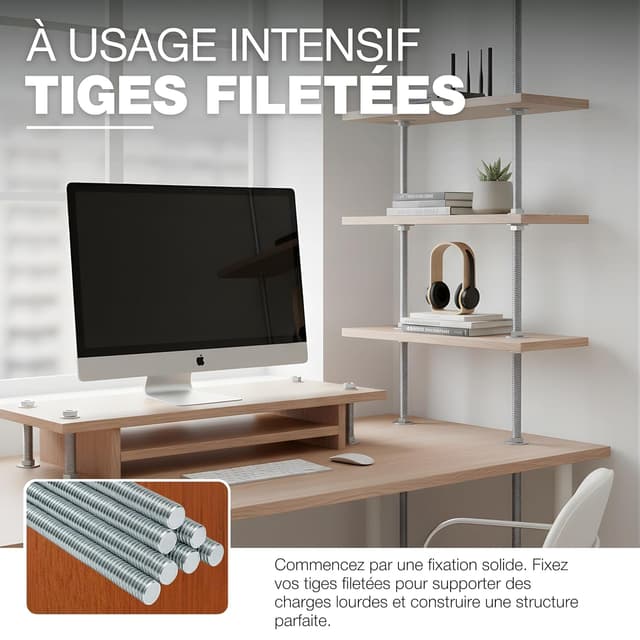 Detalle 2 de GeZu Impex tige filetée M4 en acier inoxydable A4 (316) – 1000 mm, pas 0,5 mm (lot de 28)