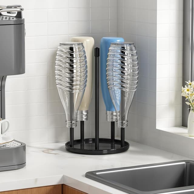 Detalle de Emil Flaschen Flaschenhalter für SodaStream – Keramik-Abtropfständer mit Wanne für 5 Crystal-Flaschen in Schwarz