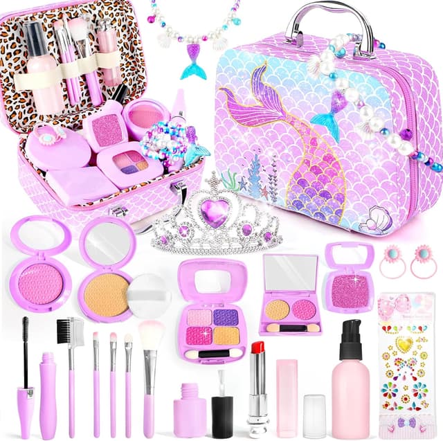 Detalle de INNOCHEER Mermaid Pretend Makeup Kit for Toddlers (Fake Makeup for Girls Purse Play)
