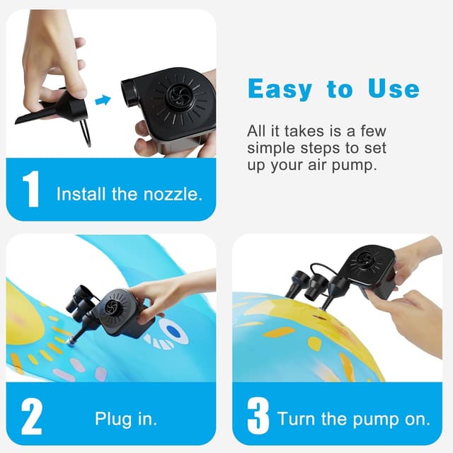 Thumbnail 6 de Electric Air Pump for Inflatables with 3 Nozzles (220–240V) – Portable Quick-Fill & Deflate Pump