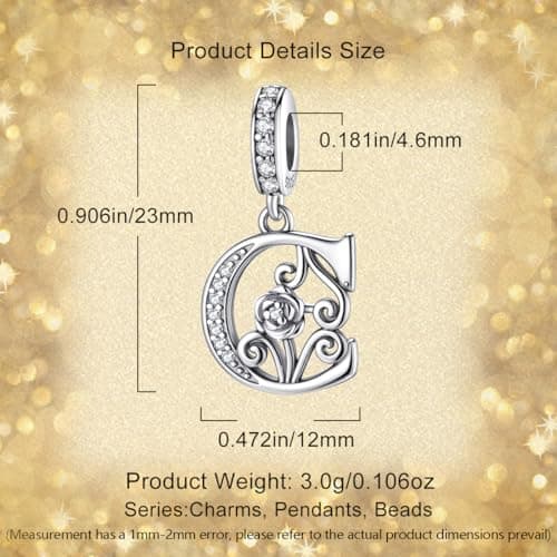 Detalle 2 de HappyStar alfabeto de rosa con charm de plata de ley 925 y circonitas rosa (letra) para pulseras tipo Pandora