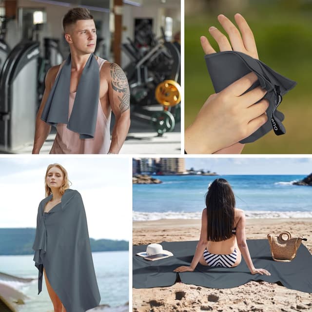 Thumbnail 6 de Flaveano Microfibre Towel Travel Set of 3 (180x90cm, 80x40cm, 50x30cm) – Quick-drying, Dark Grey