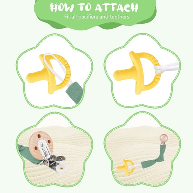 Detalle 2 de Vicloon Schnullerkette aus Baumwolle (3er-Set) mit Clip, für Mädchen & Jungen – Grün