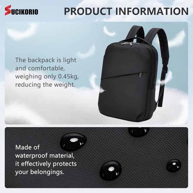 Detalle de Zaino da viaggio SUCIKORIO 40x30x10 cm impermeabile in nylon con porta PC 14 pollici