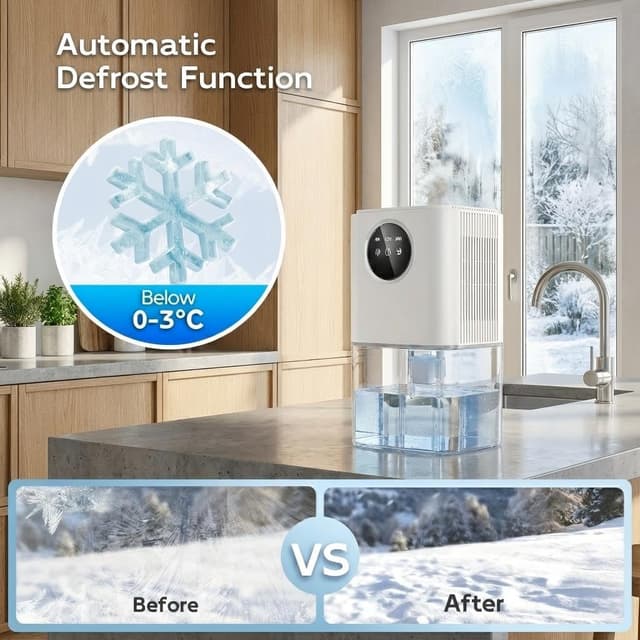 Detalle de Déshumidificateur d’air 1,8L 640 ml/jour avec minuteur et LED tactile (≤32 dB) pour salle de bain et dressing