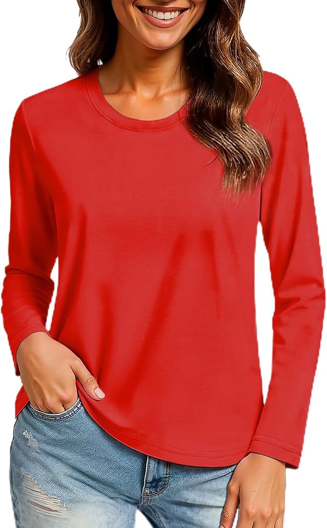 Thumbnail 6 de TACVASEN Langarmshirts für Damen aus Baumwolle mit Rundhalsausschnitt – klassisches Basic für Yoga & Alltag