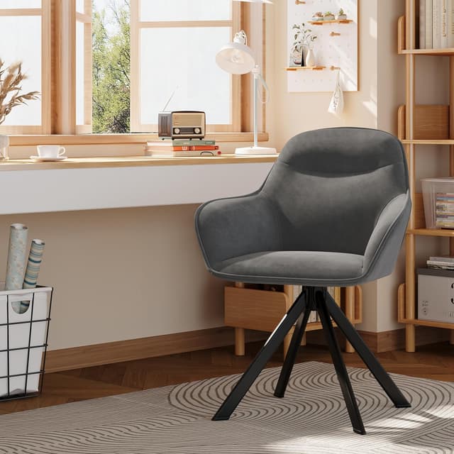 Thumbnail 6 de Goeurvant Sedie da pranzo in velluto grigio scuro, set da 4 girevoli 360° con braccioli