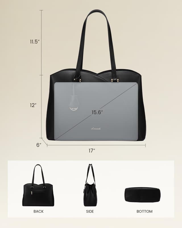 Detalle 2 de LOVEVOOK Large Tote Bag with Laptop Compartment (PU Leather) for Work, School and Uni