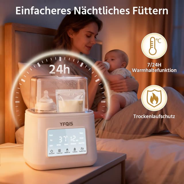Detalle de YFQIS Flaschenwärmer für Muttermilch 10-in-1 mit Sterilisator, 7/24h Warmhaltefunktion und BPA-frei