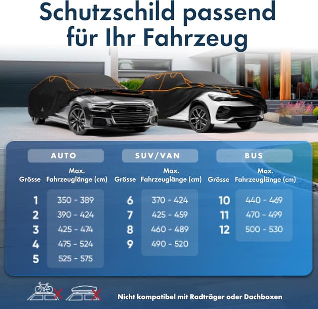 Detalle de WALSER Perma Protect Hagelschutz-Abdeckplane für das Auto (Größe 3, schwarz) – TÜV geprüft