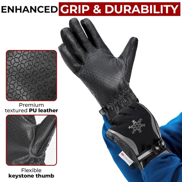 Detalle de HANDLANDY Winter Work Gloves (3M Thinsulate, touchscreen, waterproof/windproof) – Black Grey, size M