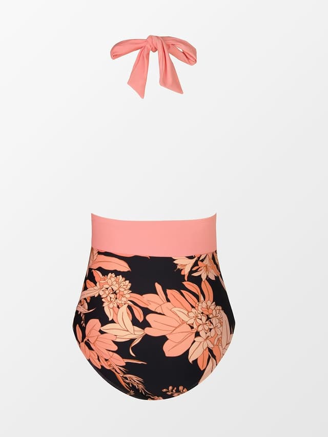 Detalle de CUPSHE maillot de bain une pièce femme à dos nu et encolure halter, effet ventre plat
