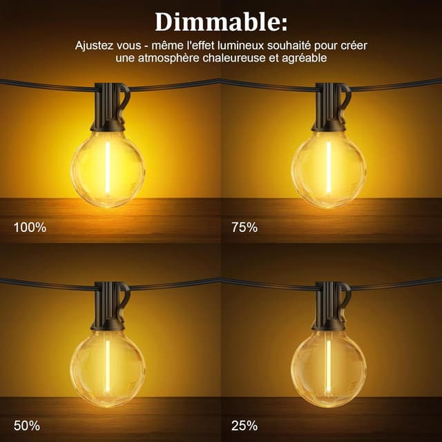 Detalle de JEYMORKEY Guirlande lumineuse guinguette extérieure 15 m (18+1) G40 LED avec télécommande